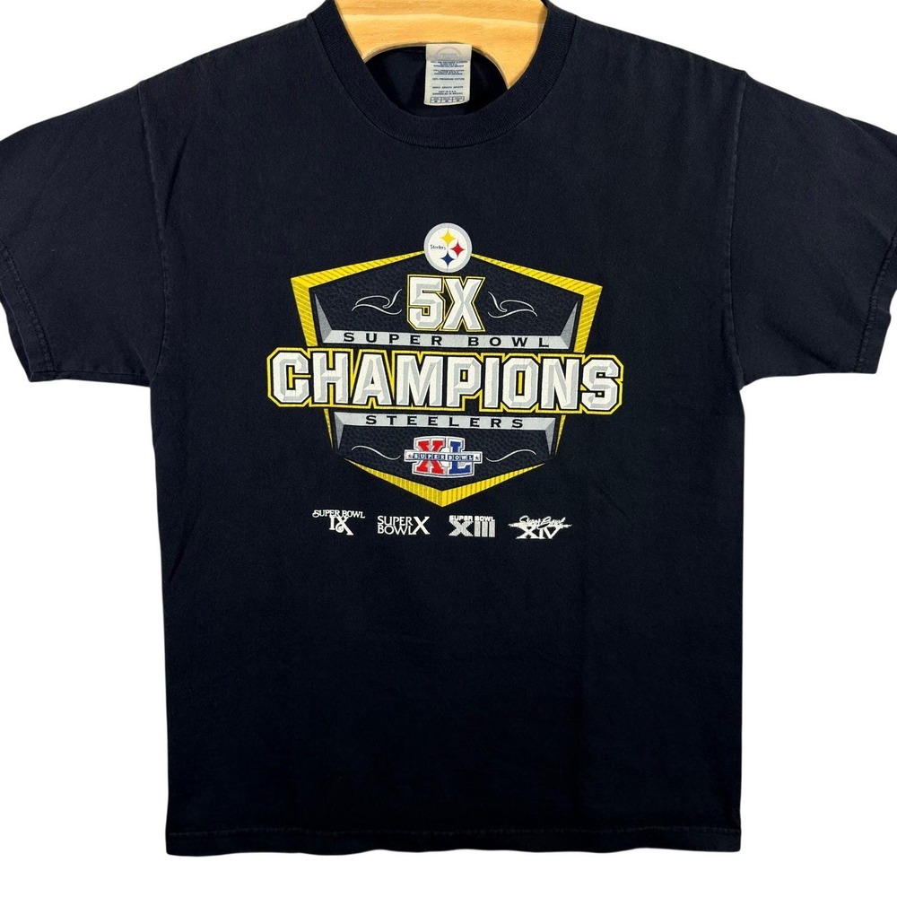 Vintage Pittsburgh Steelers 5X‎ Super Bowl Champions T Shirt Mens Medium Black
